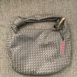 Grey Glitzy Girls woven small hobo bag